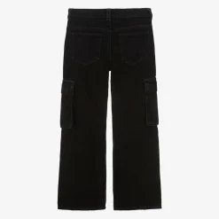 Girls Black Diamanté Wide Leg Cargo Jeans