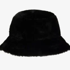 Girls Black Faux Fur Bucket Hat