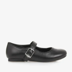 Girls Black Faux Leather Buckle Pumps