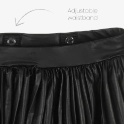 Girls Black Faux Leather Pleated Skirt