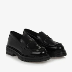 Girls Black Faux Leather Loafers