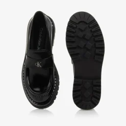 Girls Black Faux Leather Loafers