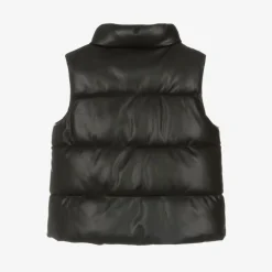 Girls Black Faux Leather Puffer Gilet
