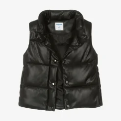 Girls Black Faux Leather Puffer Gilet