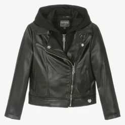 Girls Black Faux Leather Biker Jacket