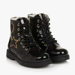 Girls Black Faux Patent Leather Boots