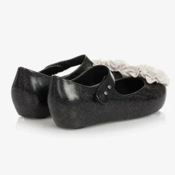 Girls Black Flower Jelly Shoes