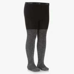 Girls Black Glitter Cotton Tights