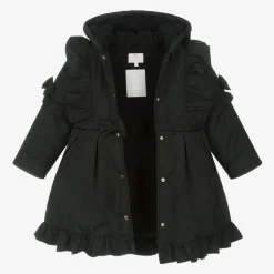 Girls Black Hooded Bow Coat