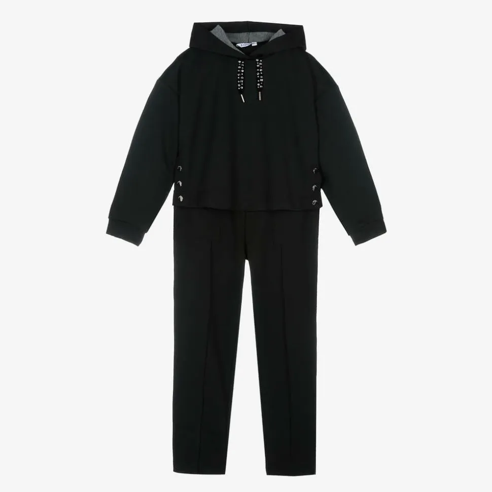 Girls Black Hooded Tracksuit