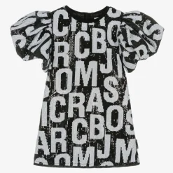 Girls Black Jumbled Logo Sequin Dress