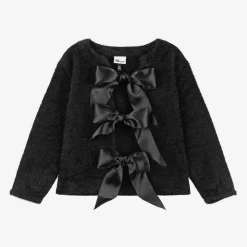 Girls Black Knitted Bow Cardigan