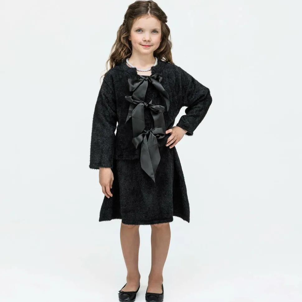 Girls Black Knitted Bow Cardigan