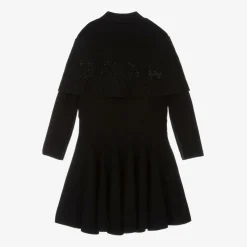 Girls Black Knitted Bow Dress