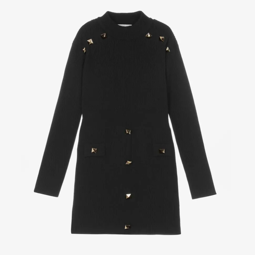 Girls Black Knitted Dress