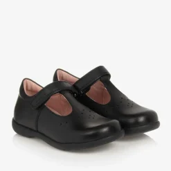 Girls Black Leather Bar Shoes