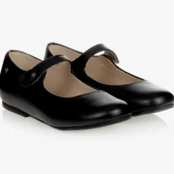 Girls Black Leather Pumps