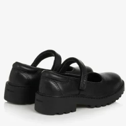 Girls Black Leather Velcro Shoes