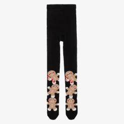 Girls Black Organic Cotton Gingerbread Tights