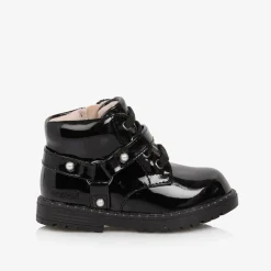 Girls Black Patent Faux Leather Boots