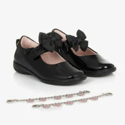 Girls Black Patent Leather Bar Shoes