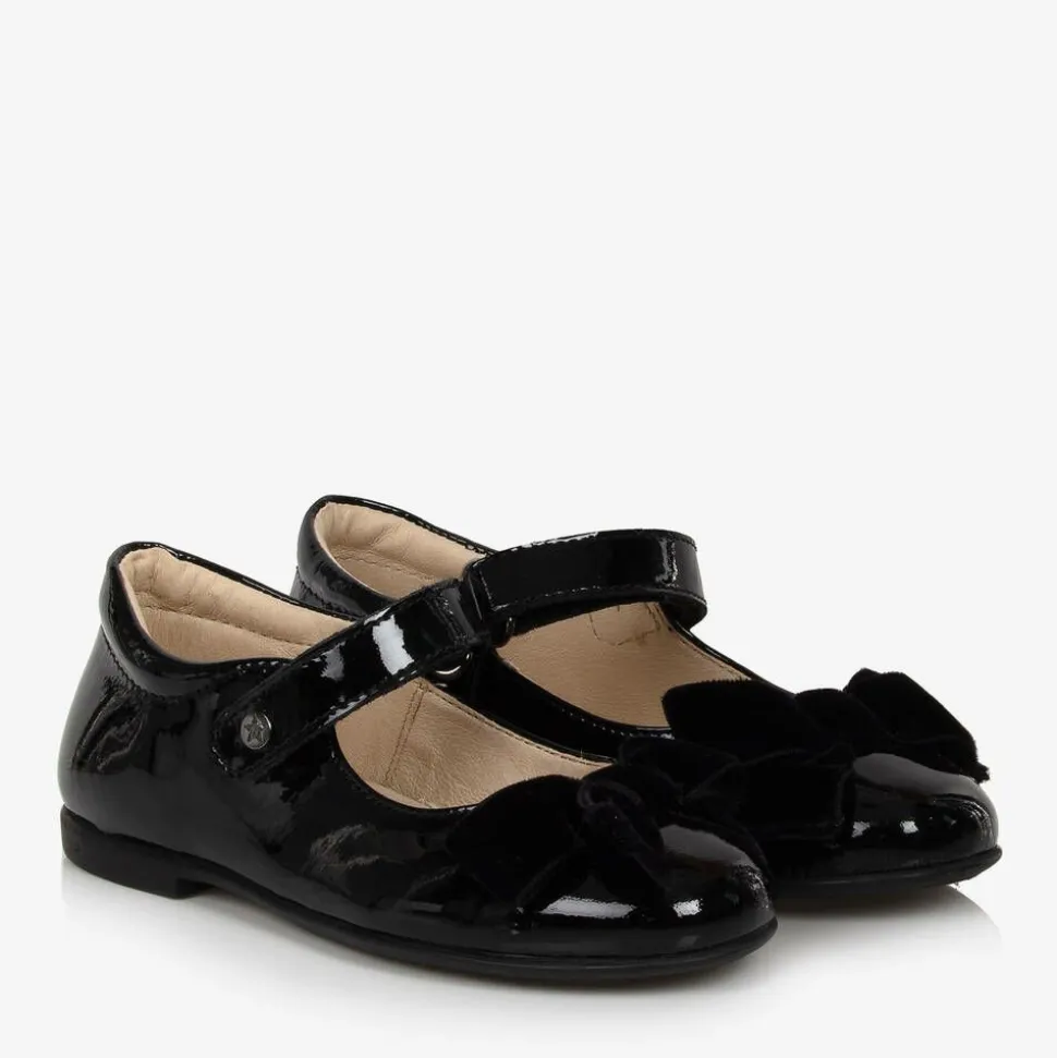 Girls Black Patent Leather Bow Shoes