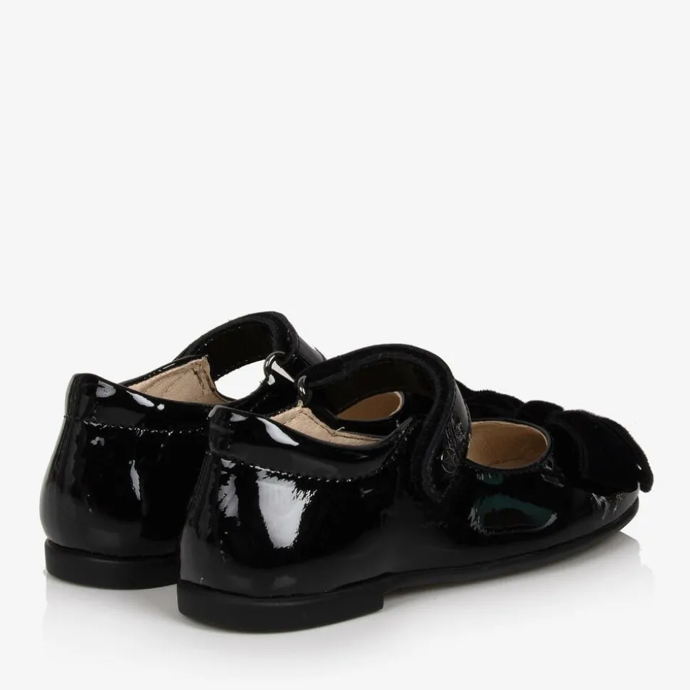 Girls Black Patent Leather Bow Shoes