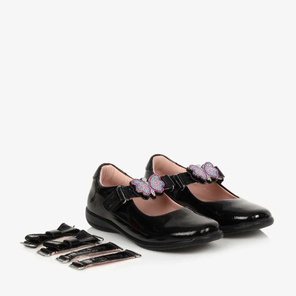 Girls Black Patent Leather Bar Shoes