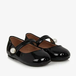 Girls Black Patent Leather Pearl Shoes