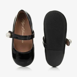 Girls Black Patent Leather Pearl Shoes