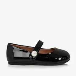Girls Black Patent Leather Pearl Shoes