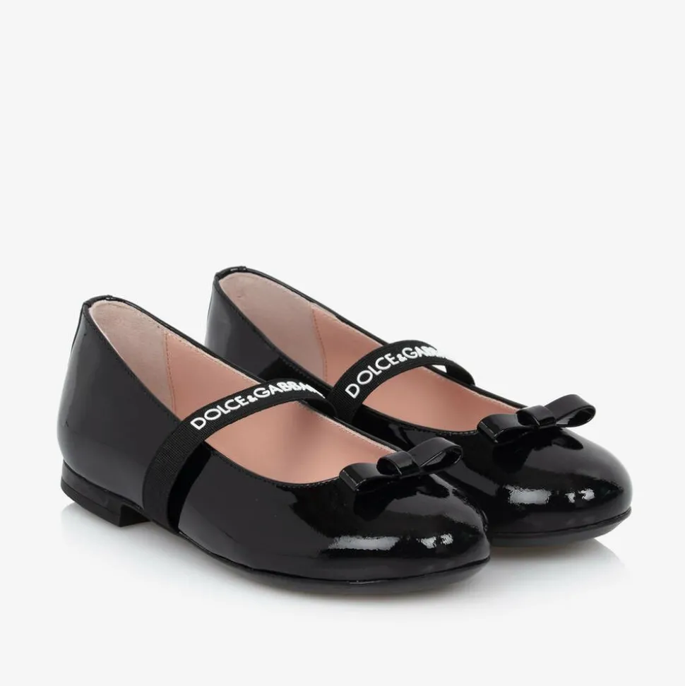 Girls Black Patent Leather Ballerina Flats