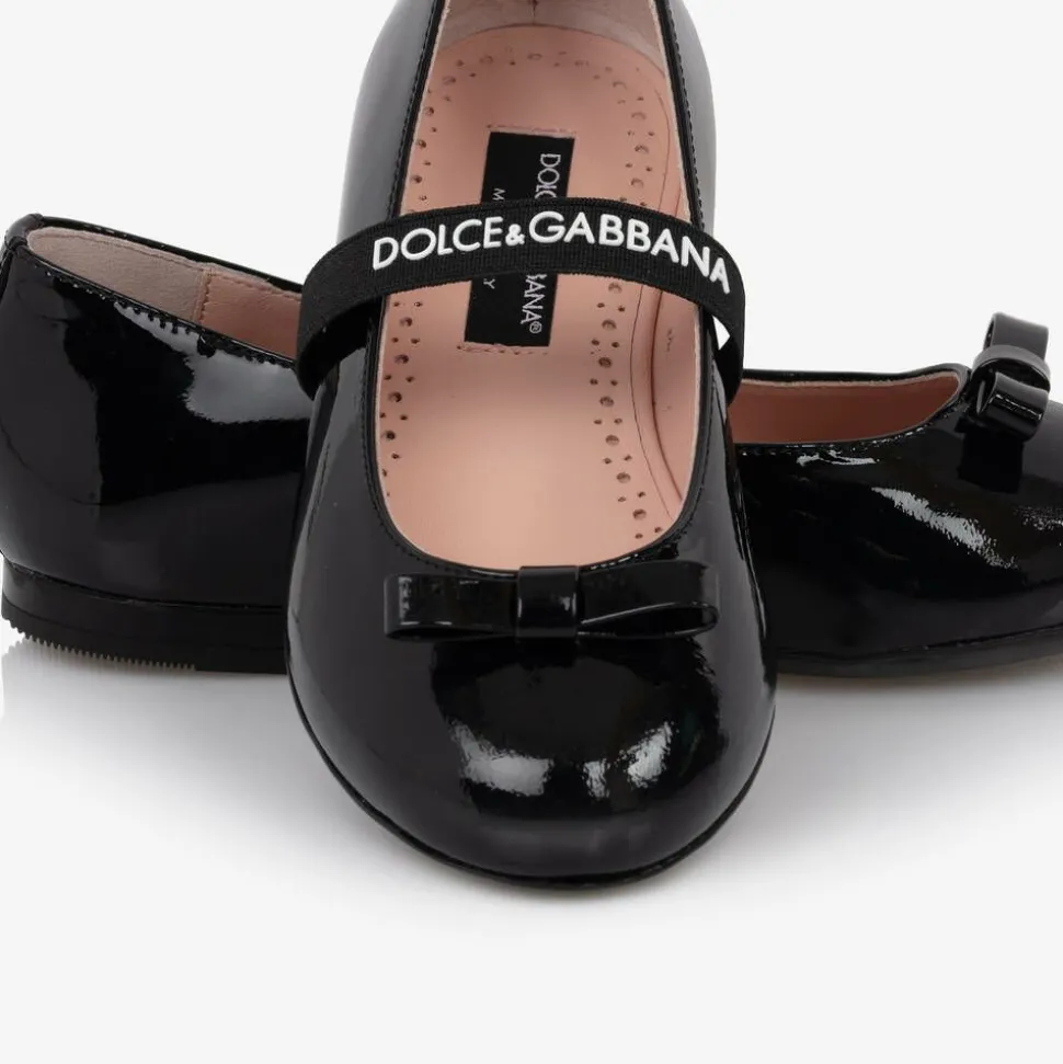 Girls Black Patent Leather Ballerina Flats