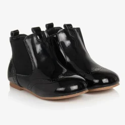Girls Black Patent Leather Chelsea Boots