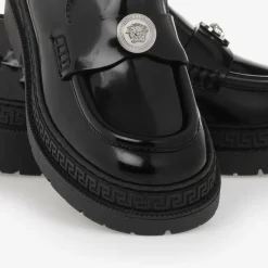 Girls Black Patent Leather Medusa Loafers