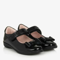 Girls Black Patent Leather Bar Shoes