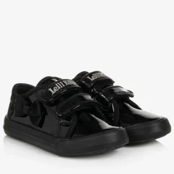Girls Black Patent Velcro Trainers