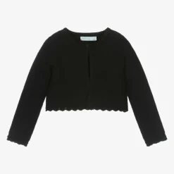 Girls Black Plush Collar Cardigan