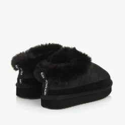 Girls Black Ripstop & Faux Fur Slip-On Boots