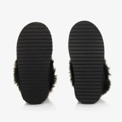 Girls Black Ripstop & Faux Fur Slip-On Boots