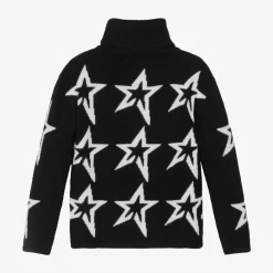 Girls Black Roll Neck Star Sweater