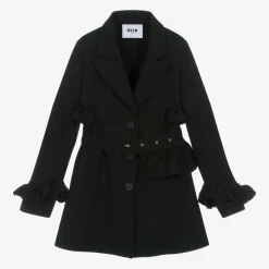 Girls Black Ruffle Coat