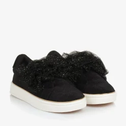 Girls Black Ruffle Velcro Trainers