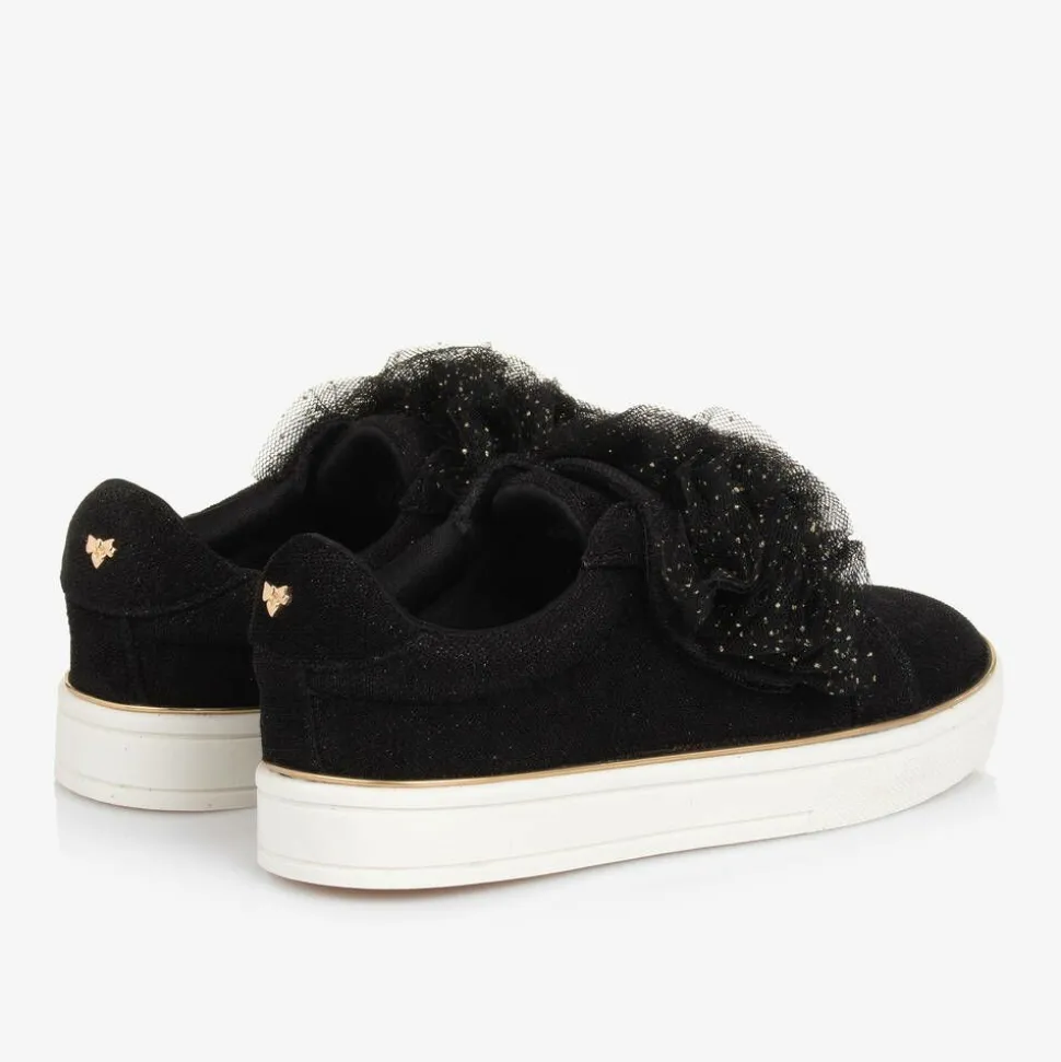 Girls Black Ruffle Velcro Trainers
