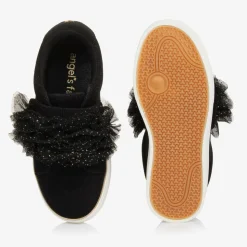 Girls Black Ruffle Velcro Trainers