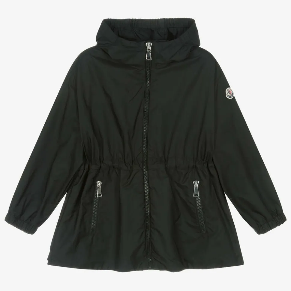 Girls Black Ruffle Wete Coat