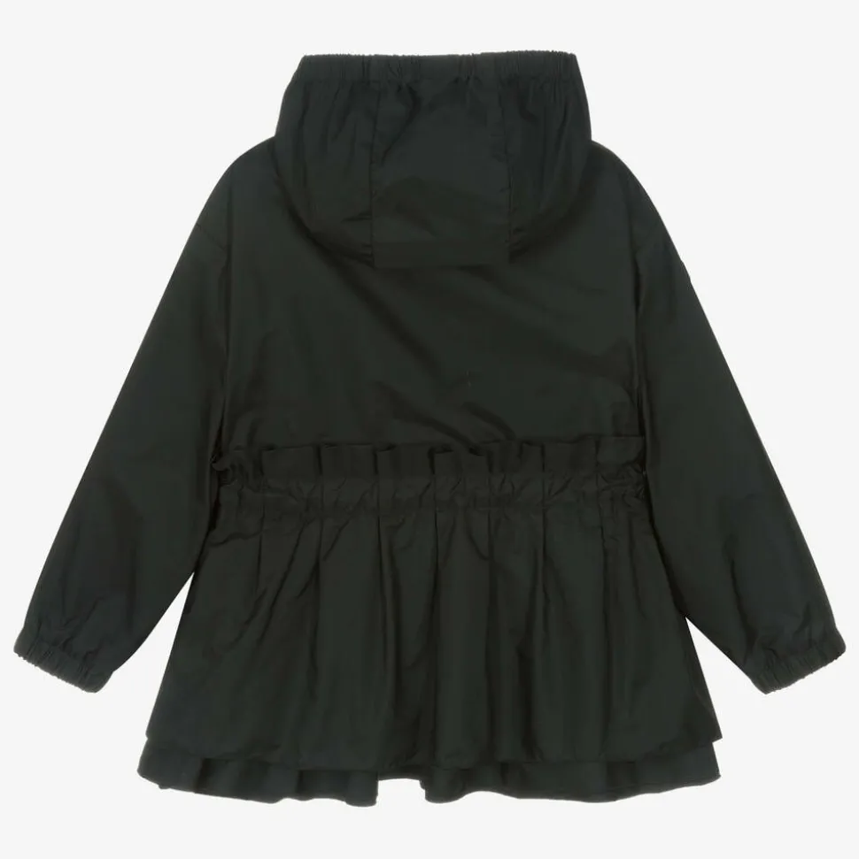 Girls Black Ruffle Wete Coat