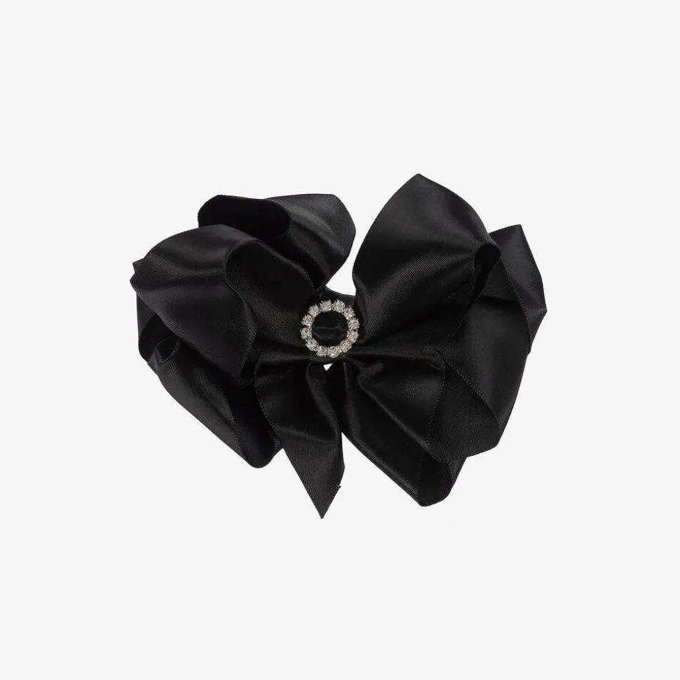 Girls Black Satin Bow Hair Clip (10cm)