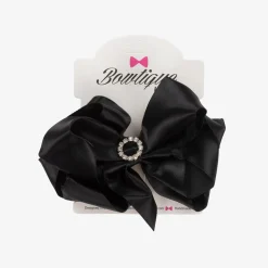 Girls Black Satin Bow Hair Clip (10cm)