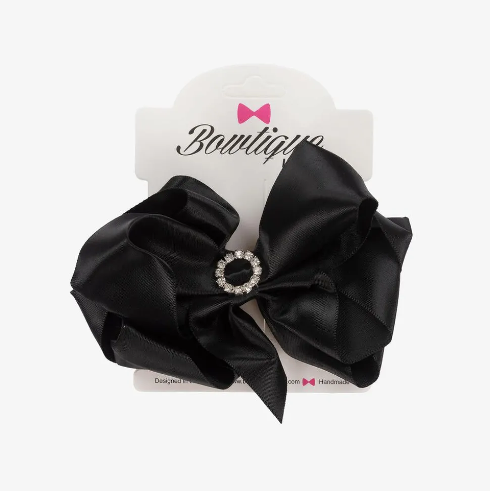 Girls Black Satin Bow Hair Clip (10cm)